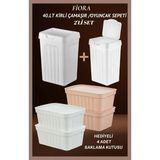 Fiora 2'li Set - 40 Lt. Kirli Çamaşır Sepeti - Oyuncak Sepeti - Beyaz