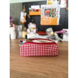 Fiorbag Kalem Kutusu Yıkanabilir Kalem Kutusu Tek Bölmeli Fermuarlı Kalemlik Astarlı Okul Kalem Kutusu Desenli Astarlı Tek Gözlü Kalemlik -El Yapımı - Kırmızı - Bordo