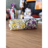 Fiorbag Kalem Kutusu Yıkanabilir Kalem Kutusu Tek Bölmeli Fermuarlı Kalemlik Astarlı Okul Kalem Kutusu Desenli Astarlı Tek Gözlü Kalemlik -El Yapımı - Sarı - Mor