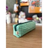 Fiorbag Kalem Kutusu Yıkanabilir Kalem Kutusu Tek Bölmeli Fermuarlı Kalemlik Astarlı Okul Kalem Kutusu Desenli Astarlı Tek Gözlü Kalemlik -El Yapımı - Yeşil - Bej