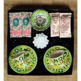 Fiorella Gift Fıstık Yeşil El Yapımı Çini Fincan - Kase - Lotus Mum - Kahve - Mendil - Hediye Seti