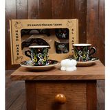 Fiorella Gift Kütahya El Yapımı Çini Kabartmalı 2 Takım Kahve Fincanı - Siyah