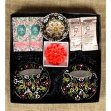 Fiorella Gift Siyah El Yapımı Çini Fincan - Kase - Lotus Mum - Kahve - Mendil - Hediye Seti