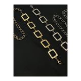 Fiori 2'li Kare Gold Gümüş Detaylı Kadın Bel Zinciri Detaylı Kadın Bel Zinciri Bel Kemeri,Elbise Kemeri,