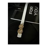 Fiori Burgu Gold Tokalı Beyaz İnce Kadın Kemeri, Ceket Kemeri, Gömlek Kemeri, Elbise Kemeri