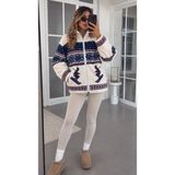 Fiori Fermuarlı Kayak Desenli Peluş Polar Ceket - Standart - Ekru - Lacivert