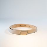 Fiori Ithal Oval Gold Tokalı Ince Kemer, Pantolon Kemeri, Gömlek Kemeri, Ceket Kemeri - 105 cm - Bej - Altın