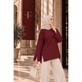 Fioria Kadın Bordo Modal Kumaş Yırtmaç Detaylı Bisiklet Yaka Oversize Tesettür Tunik