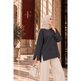 Fioria Kadın Füme Modal Kumaş Yırtmaç Detaylı Bisiklet Yaka Oversize Tesettür Tunik