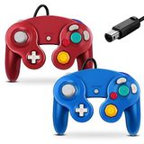 FIOTOK Gamecube Controller, Wii Nintendo Gamecube için Klasik Kablolu Kumanda (Mavi ve Kırmızı-2 Paket)