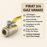 Fırat 3/4" Gaz Vanası - Tse Belgeli Sızdırmaz Pirinç Doğalgaz ve Lpg Vanası