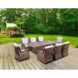 Fırat 8 kişilik Kahverengi Örgü Rattan Oturma Grubu Minderli & 100X200CM Masa Takımı
