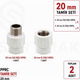 Fırat Pprc 20 mm Tamir Seti Iç Dişli + Dış Dişli Nipel 1/2" 2 Parça Temiz Su Tesisat Ek Parçası