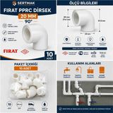 Fırat Pprc Dirsek 20 mm Tam 90 Derece 10 Adet Temiz Su Kombi Kalorifer Tesisat Ek Parçası