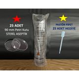 Fıratmed 90 MM Aseptik Steril Plastik Petri Kabı Kutu 25'li + Pastör Pipet 25'li