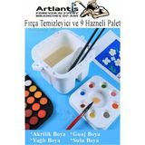 Fırça Temizleme ve 9 Hazneli Palet 1 Adet 18 Li Resim Fırça Tutuculu Boya Fırçası Temizleyici Kapaklı Taşınabilir Plasti - Standart - Beyaz