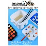 Fırça Temizleme Ve 9 Hazneli Palet 1 Adet 18 Li Resim Fırça Tutuculu Boya Fırçası Temizleyici Kapaklı Taşınabilir Plasti