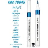 Fırça Uçlu Metalik Akrilik Marker Çizim Kalemi Her Yüzeye Uygun Kalıcı Mürekkep 1-6 mm Uç Art-X - Mavi