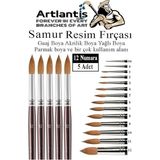Fırçası 12 Numara 5 Li 1 Paket Samur Yuvarlak Uçlu Fırça Seti Guaj Sulu Akrilik Yağlı Boya Fırçaları