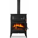 Firestove Fire Stove FRS-045YK Retro Lux Dık 3 Camlı Yan Kapaklı Kuzineli Döküm Soba