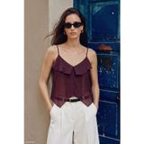 Fırfır Detaylı Askılı Bluz - Bordo