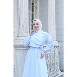 Fırfır Detaylı Kuşaklı Terikoton Elbise Bebe Mavisi HNT0313 - 48