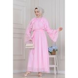 Fırfır Detaylı Lora Elbise-Pembe