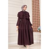 Fırfır Detaylı Roza Tesettür Elbise-MÜRDÜM