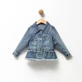 Fırfır Nakışlı Kız Çocuk Kot/Denim Ceket