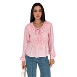 Fırfır Yaka Bağlama Detaylı Bluz – Cream Charm, pembe, s
