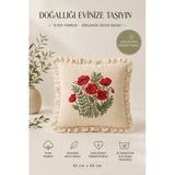 Fırfırlı Gelincik Desenli Dekoratif Kırlent Kılıfı %100 Pamuk Organik Boya Baskılı 45X45 Cm
