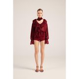 Fırfırlı Güllü Choker Aksesuarlı Şifon Sassy Gömlek Bordo