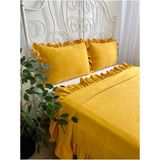 Fırfırlı Hardal Sarı Yatak Örtüsü Seti Çift Kişilik - 250 x 260 cm