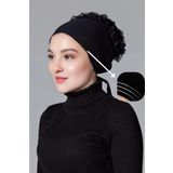 Fırfırlı Kaymaz Silikonlu Dikişsiz Geniş Bone Siyah