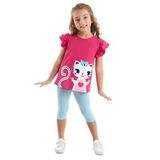 Fırfırlı Kedicik Kız Çocuk T-shirt Tayt Takım