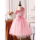 Fırfırlı Kız Çocuk Puantiyeli Yazlık Elbise - Pembe - 7 - 9 Yaş