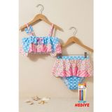 Fırfırlı Kız Çocuk Renkli Şeker Desenli Bikini Takımı