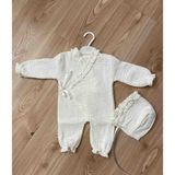 Fırfırlı Kruvaze Müslin Bebek Tulumu - Açık Ekru - 0 - 3 Ay