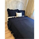 Fırfırlı Lacivert Yatak Örtüsü Takımı Çift Kişilik - 250 x 260 cm