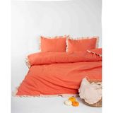 Fırfırlı Lastikli Çarşaflı Nevresim Takımı Çift Kişilik Turuncu Bej - 200 x 220 cm