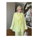 Fırfırlı Pamuklu Kimono Takım – Yazlık Dökümlü İkili Takım Sarı
