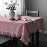 Fırfırlı Ranforce Kumaş Masa Örtüsü - Pembe - 140 x 180 cm
