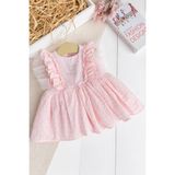 Fırfırlı Tüllü Sırt Dekolteli Yazlık Kız Bebek Elbise - 9 - 12 Ay - Pembe