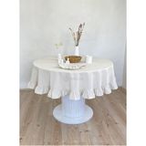 Fırfırlı Yıkanmış Buldan Keten Sade Düz %100 Pamuklu Naturel Bej Yuvarlak Masa Örtüsü - 140 x 140 cm