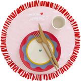 Fırfırlı, Yuvarlak, Bohem, Kalp Sloganlı, Baskılı, Renkli, Çizgili Amerikan Servis 40CM Çap (1 Adet) - 40 x 40 cm - Pembe