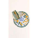 Fırfırlı, Yuvarlak, Marin, Yazılı, Limon Baskılı, Renkli, Çizgili Amerikan Servis 40CM Çap (1 Adet) - 40 x 40 cm - Mavi