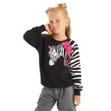 Fırfırlı Zebra Kız Çocuk Siyah Sweatshirt