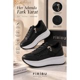 Firibu Bağcıklı Gizli Topuk Ortapedik Dolgu Taban Taşlı Simli Spor Ayakkabı