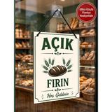 Fırın Açık Kapalı Tabelası Çift Taraflı Mdf 15X20CM - Ultra Güçlü Vantuz Hediyeli / Fırın Cam Kapı Askı Tabelası - 15x20 cm