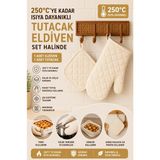 Fırın Eldiveni Fırın Tutacağı Premium Isı Geçirmez Mutfak Eldiveni Tutacak Isıya Dayanıklı Eldiven - 17 x 27 - Ekru